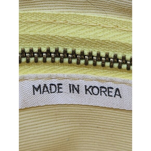 Yellow Handwoven Clutch Bag With Zipper Closure & Pom-Pom Accent Made In Korea - Picture 4 of 8